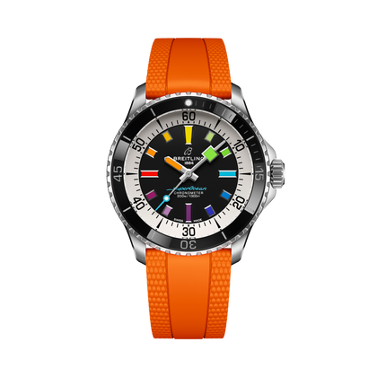 Breitling Superocean Automatic 42 reference A17375211B2S3 with Black dial, Stainless steel case, rubber strap, front view