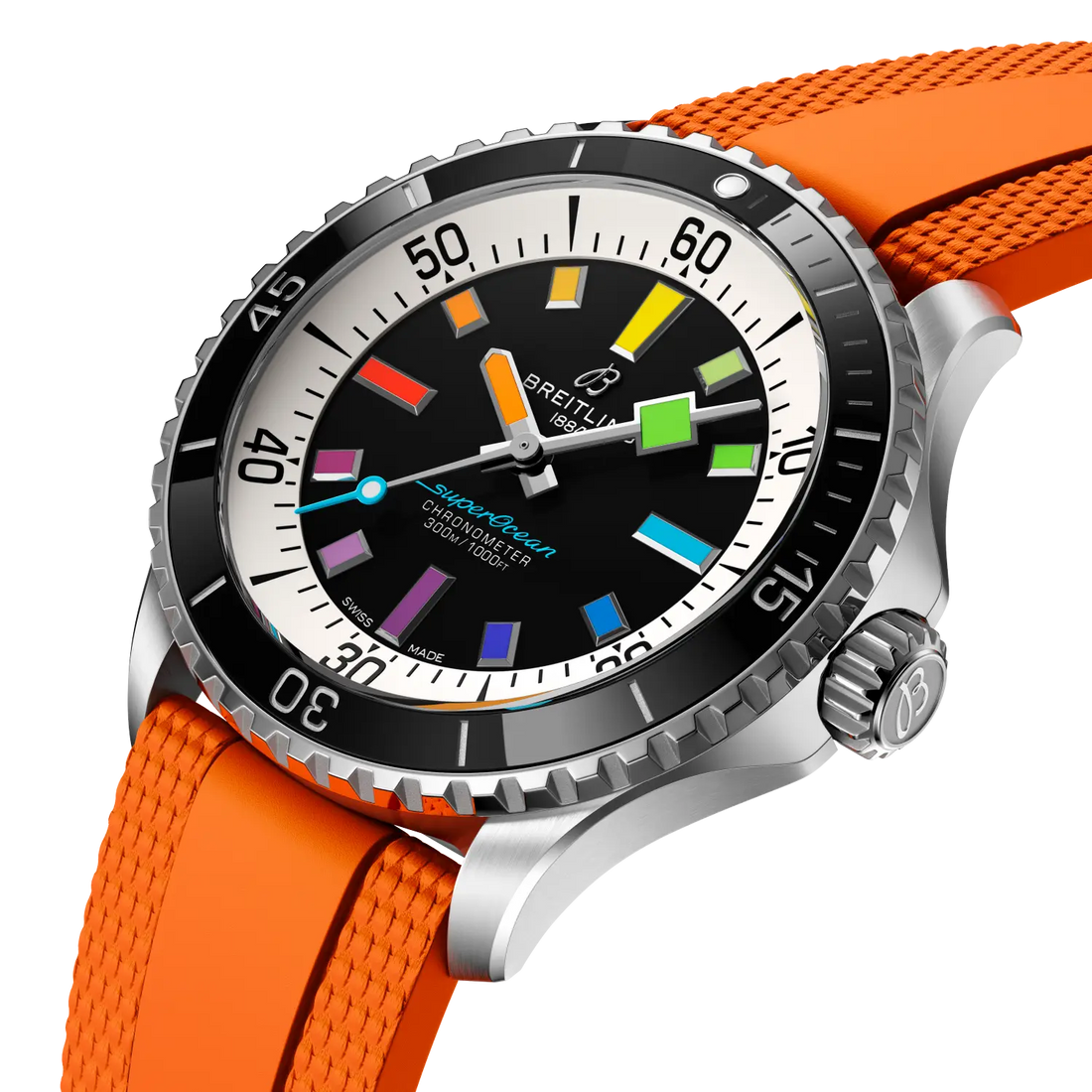 Breitling Superocean Automatic 42 reference A17375211B2S3 with Black dial, Stainless steel case, rubber strap, front view