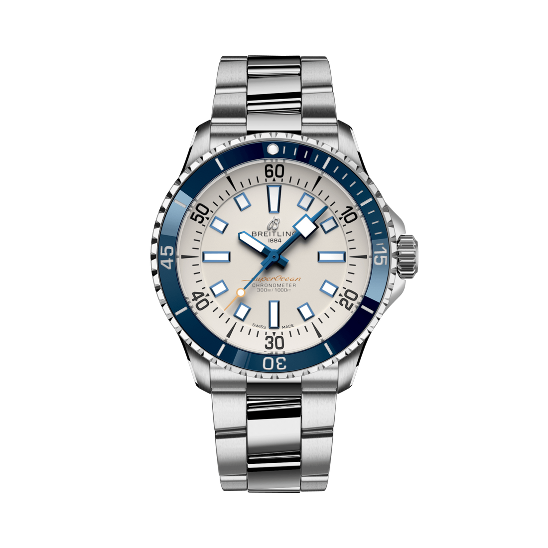 Breitling Superocean Automatic 42 reference A17375E71G1A1 with Cream dial, Stainless steel case, bracelet, front view