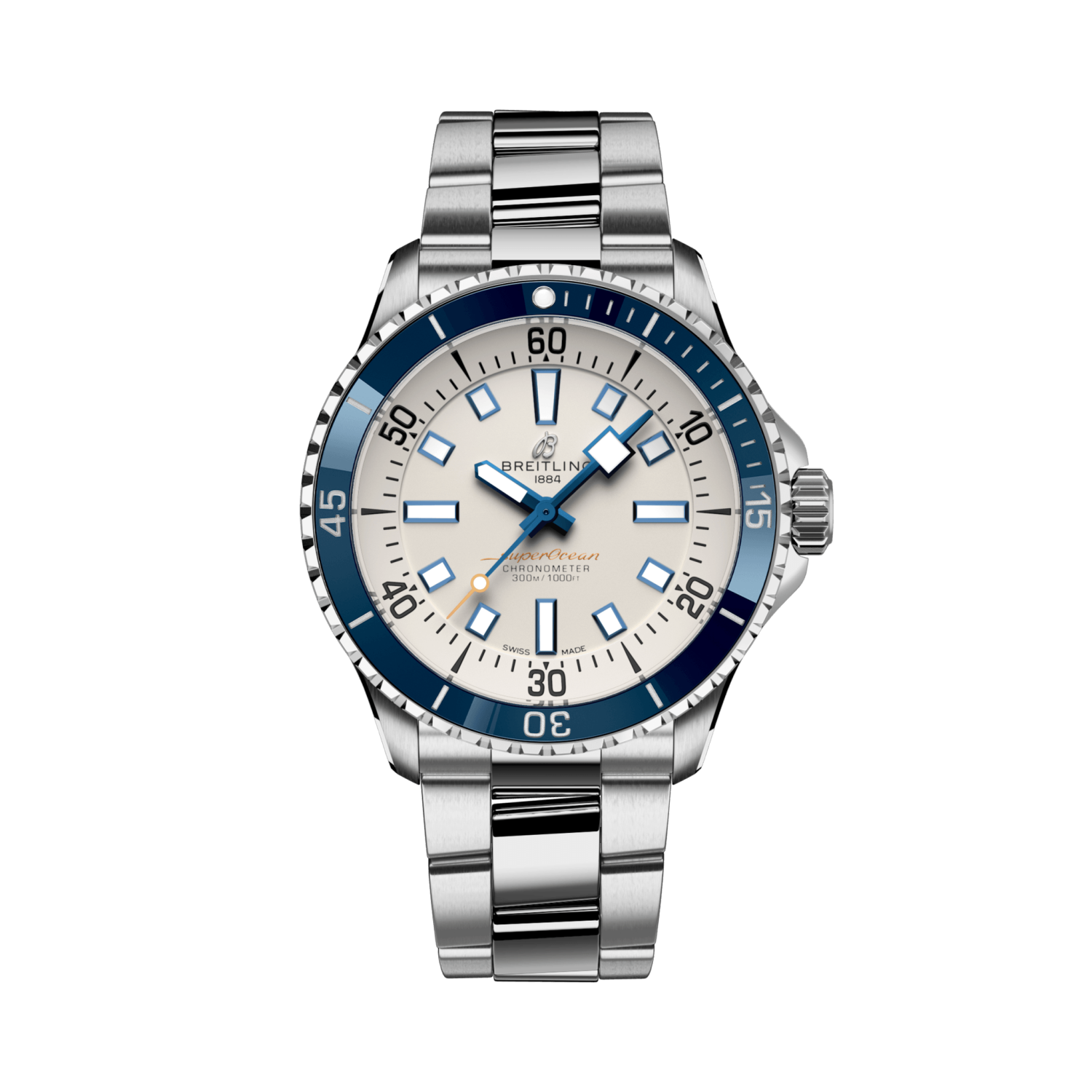 Breitling Superocean Automatic 42 reference A17375E71G1A1 with Cream dial, Stainless steel case, bracelet, front view