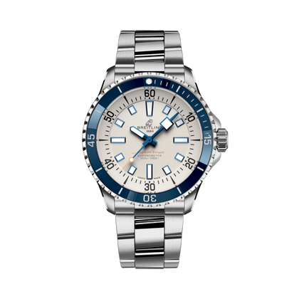 Breitling Superocean Automatic 42 reference A17375E71G1A1 with Cream dial, Stainless steel case, bracelet, front view