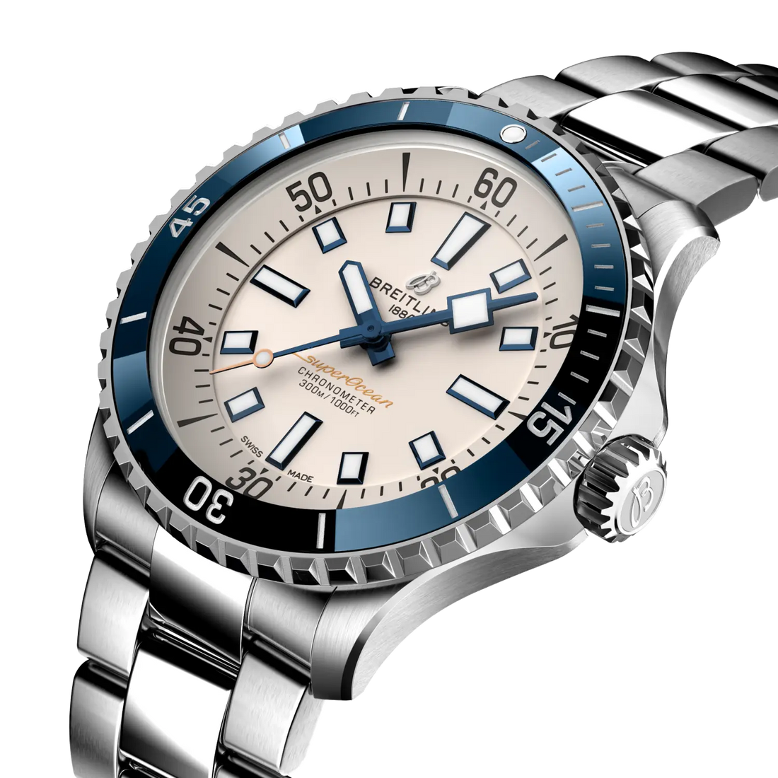 Breitling Superocean Automatic 42 reference A17375E71G1A1 with Cream dial, Stainless steel case, bracelet, front view