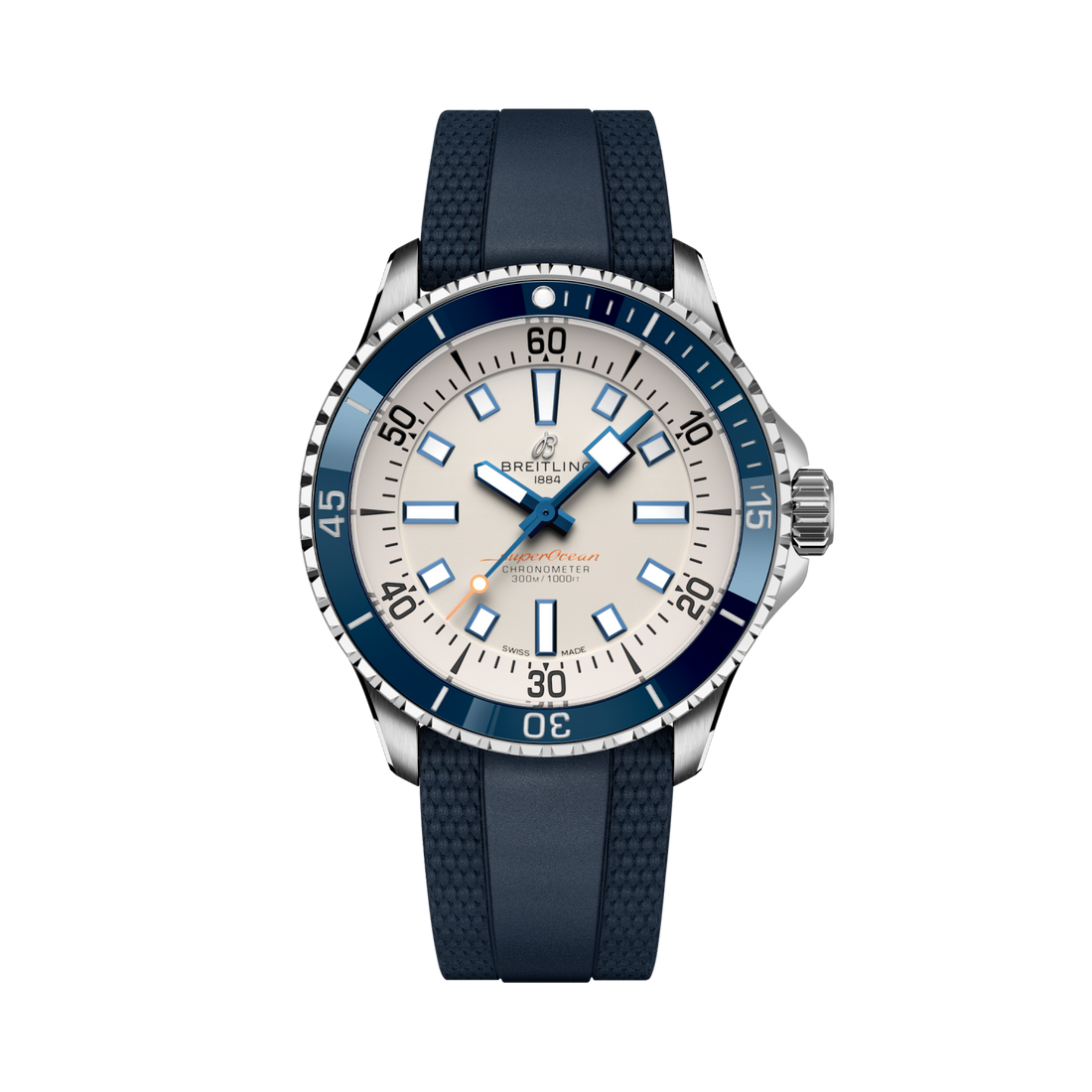 Breitling Superocean Automatic 42 reference A17375E71G1S1 with Cream dial, Stainless steel case, rubber strap, front view