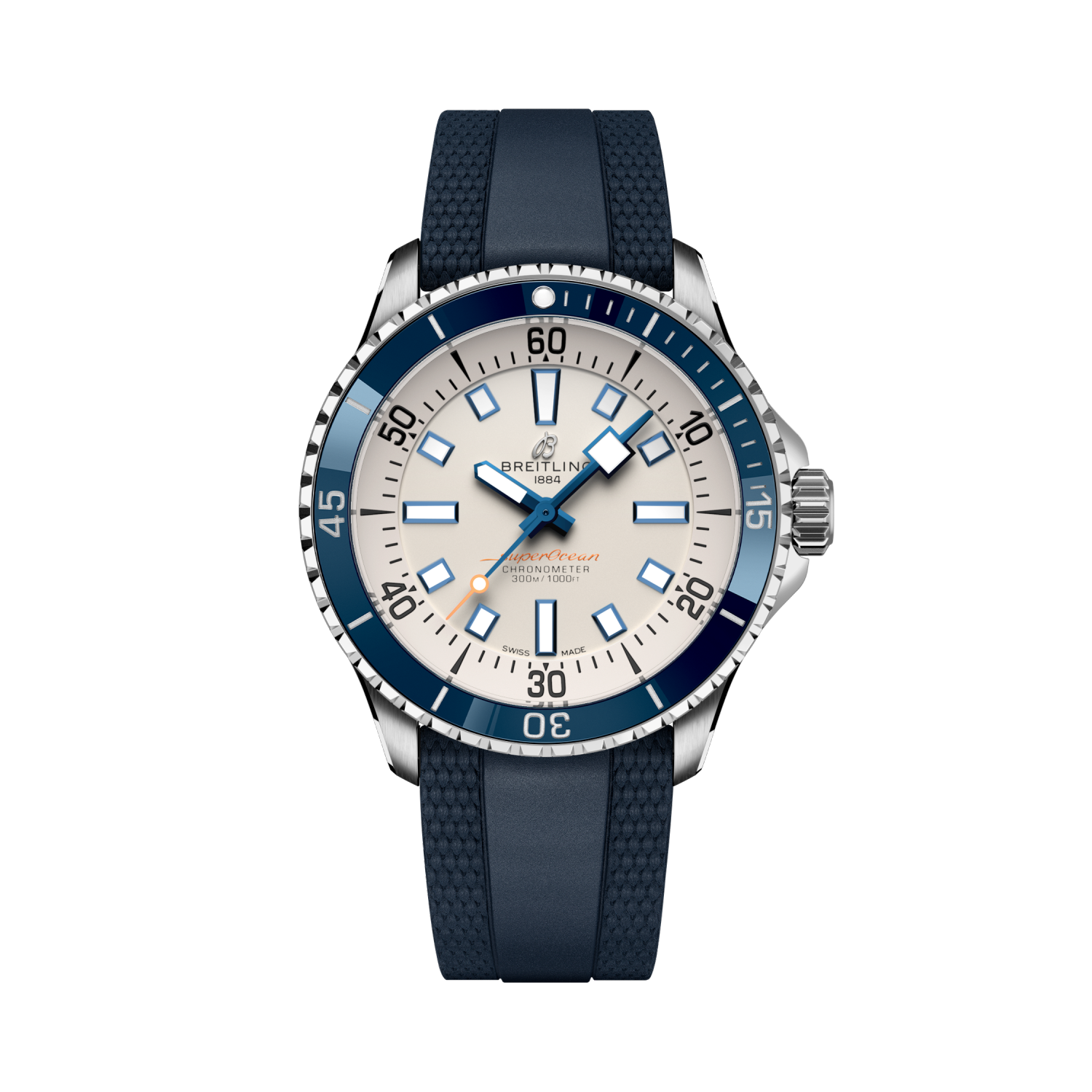 Breitling Superocean Automatic 42 reference A17375E71G1S1 with Cream dial, Stainless steel case, rubber strap, front view