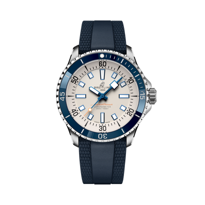 Breitling Superocean Automatic 42 reference A17375E71G1S1 with Cream dial, Stainless steel case, rubber strap, front view