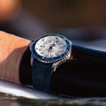 Breitling Superocean Automatic 42 reference A17375E71G1S1 with Cream dial, Stainless steel case, rubber strap, on-wrist view