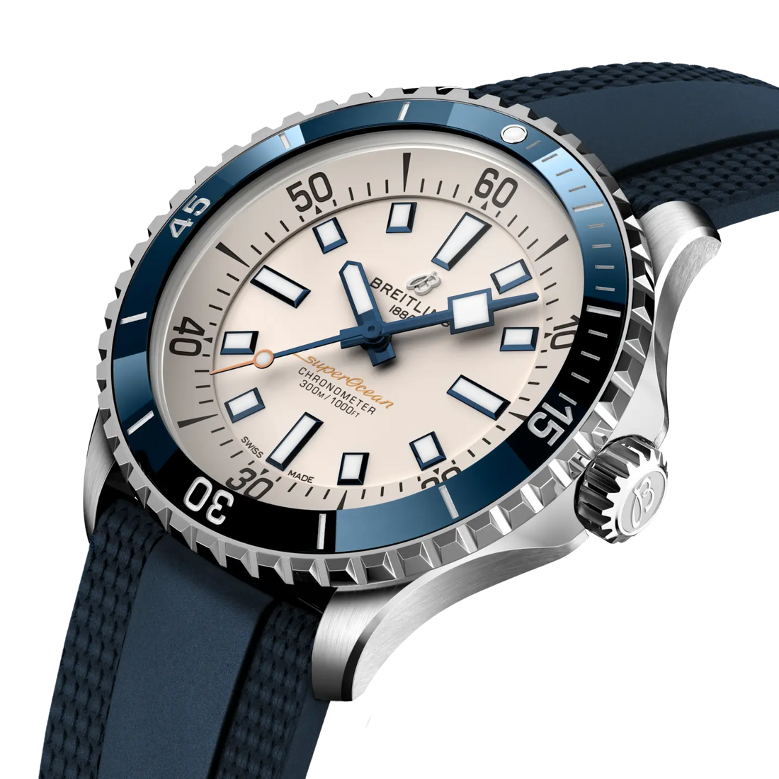 Breitling Superocean Automatic 42 reference A17375E71G1S1 with Cream dial, Stainless steel case, rubber strap, front view
