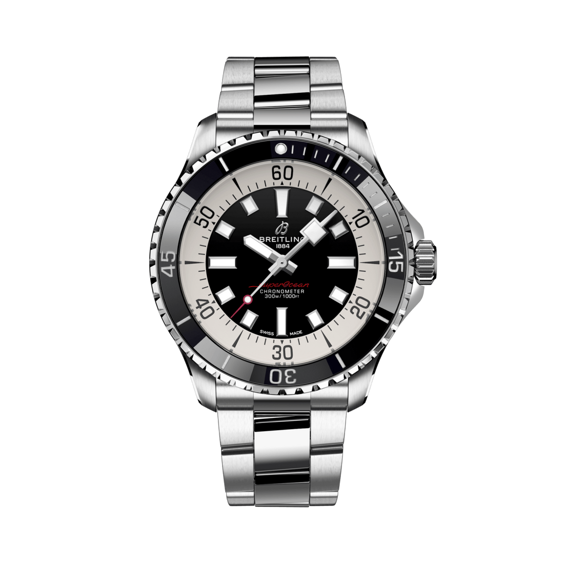 Breitling Superocean Automatic 44 reference A17376211B1A1 with Black dial, Stainless steel case, bracelet, front view