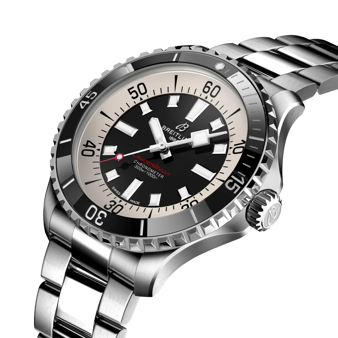 Breitling Superocean Automatic 44 reference A17376211B1A1 with Black dial, Stainless steel case, bracelet, front view