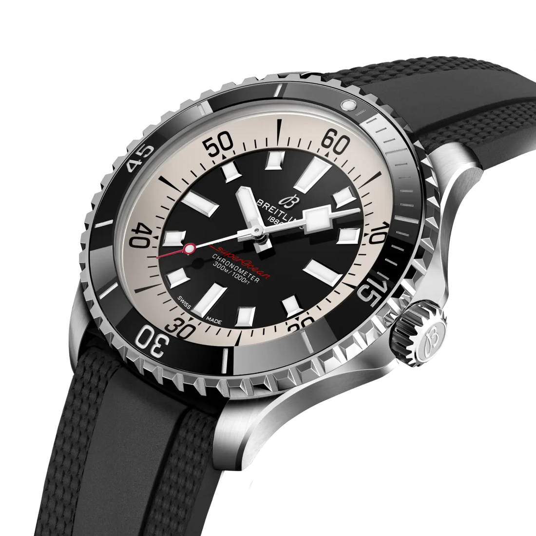 Breitling Superocean Automatic 44 reference A17376211B1S1 with Black dial, Stainless steel case, black rubber strap, front view
