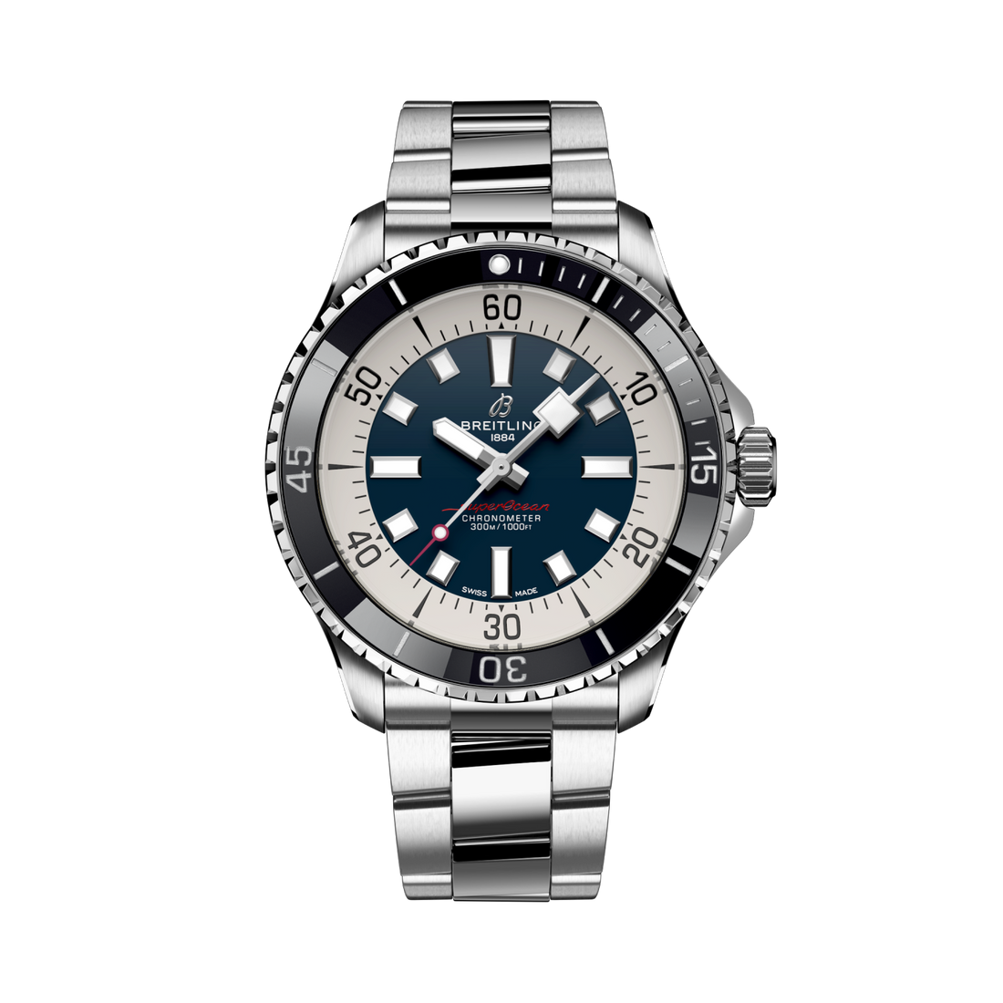 Breitling Superocean Automatic 44 reference A17376211C1A1 with Blue dial, Stainless steel case, bracelet, front view