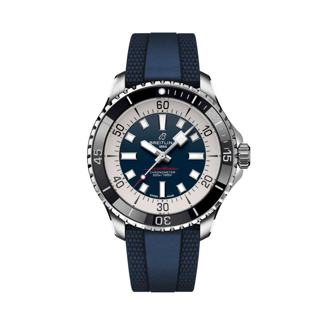 Breitling Superocean Automatic 44 reference A17376211C1S1 with Blue dial, Stainless steel case, blue rubber strap, front view