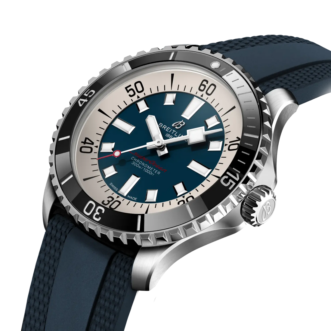 Breitling Superocean Automatic 44 reference A17376211C1S1 with Blue dial, Stainless steel case, blue rubber strap, front view
