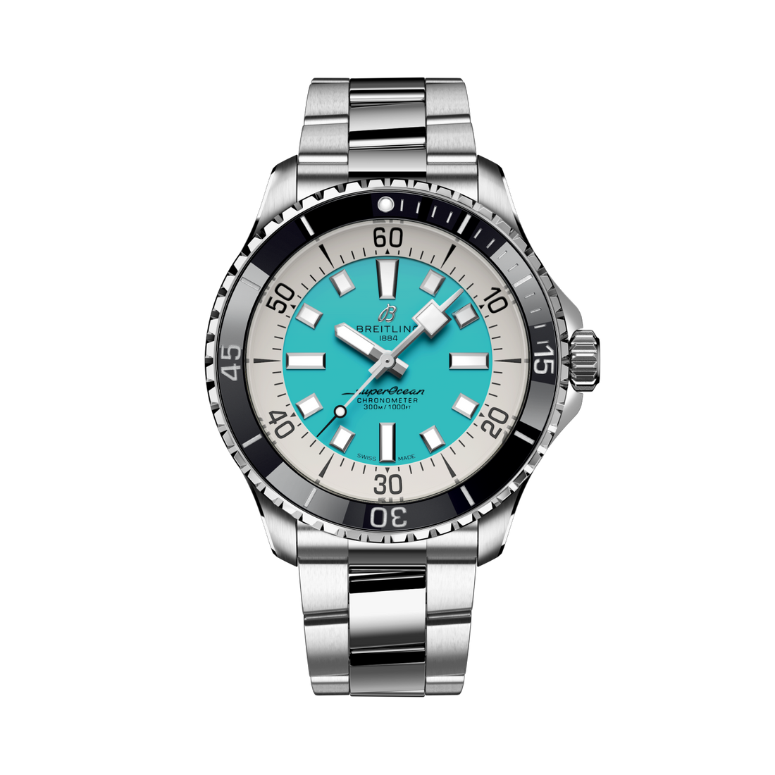 Breitling Superocean Automatic 44 reference A17376211L2A1 with Turquoise dial, Stainless steel case, bracelet, front view