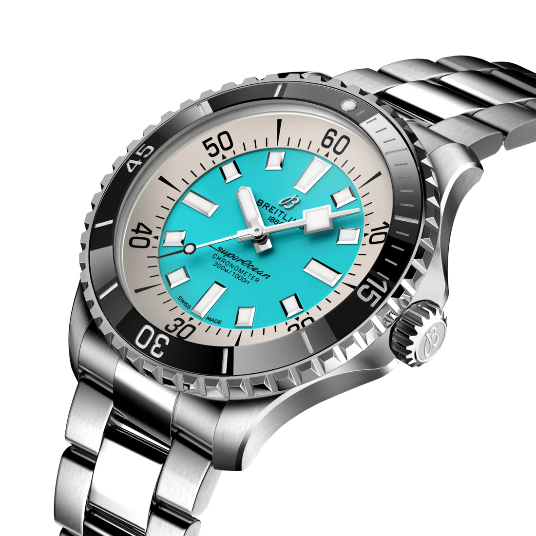 Breitling Superocean Automatic 44 reference A17376211L2A1 with Turquoise dial, Stainless steel case, bracelet, front view