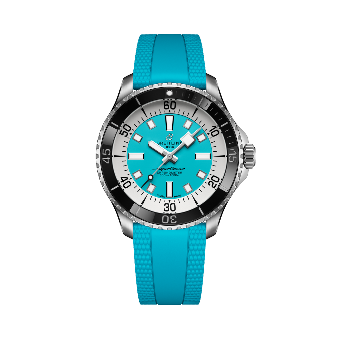 Breitling Superocean Automatic 44 reference A17376211L2S2 with Turquoise dial, Stainless steel case, rubber strap, front view