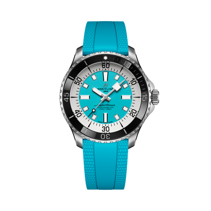 Breitling Superocean Automatic 44 reference A17376211L2S2 with Turquoise dial, Stainless steel case, rubber strap, front view