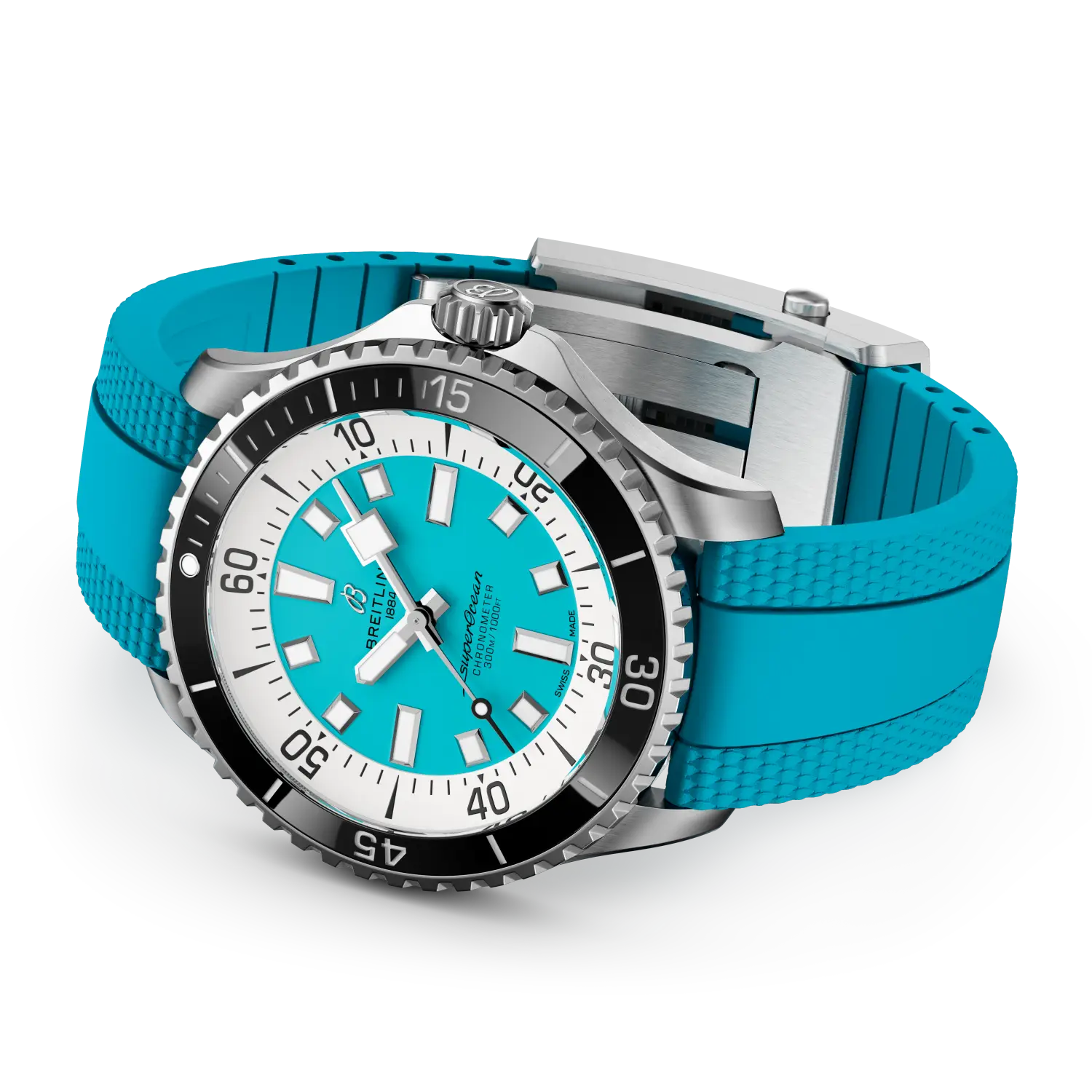 Breitling Superocean Automatic 44 reference A17376211L2S2 with Turquoise dial, Stainless steel case, rubber strap, bracelet or strap configuration view