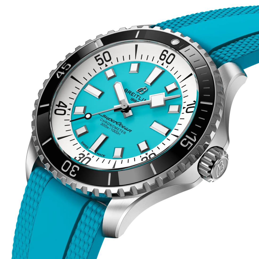 Breitling Superocean Automatic 44 reference A17376211L2S2 with Turquoise dial, Stainless steel case, rubber strap, front view