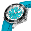 Breitling Superocean Automatic 44 reference A17376211L2S2 with Turquoise dial, Stainless steel case, rubber strap, three-quarter view