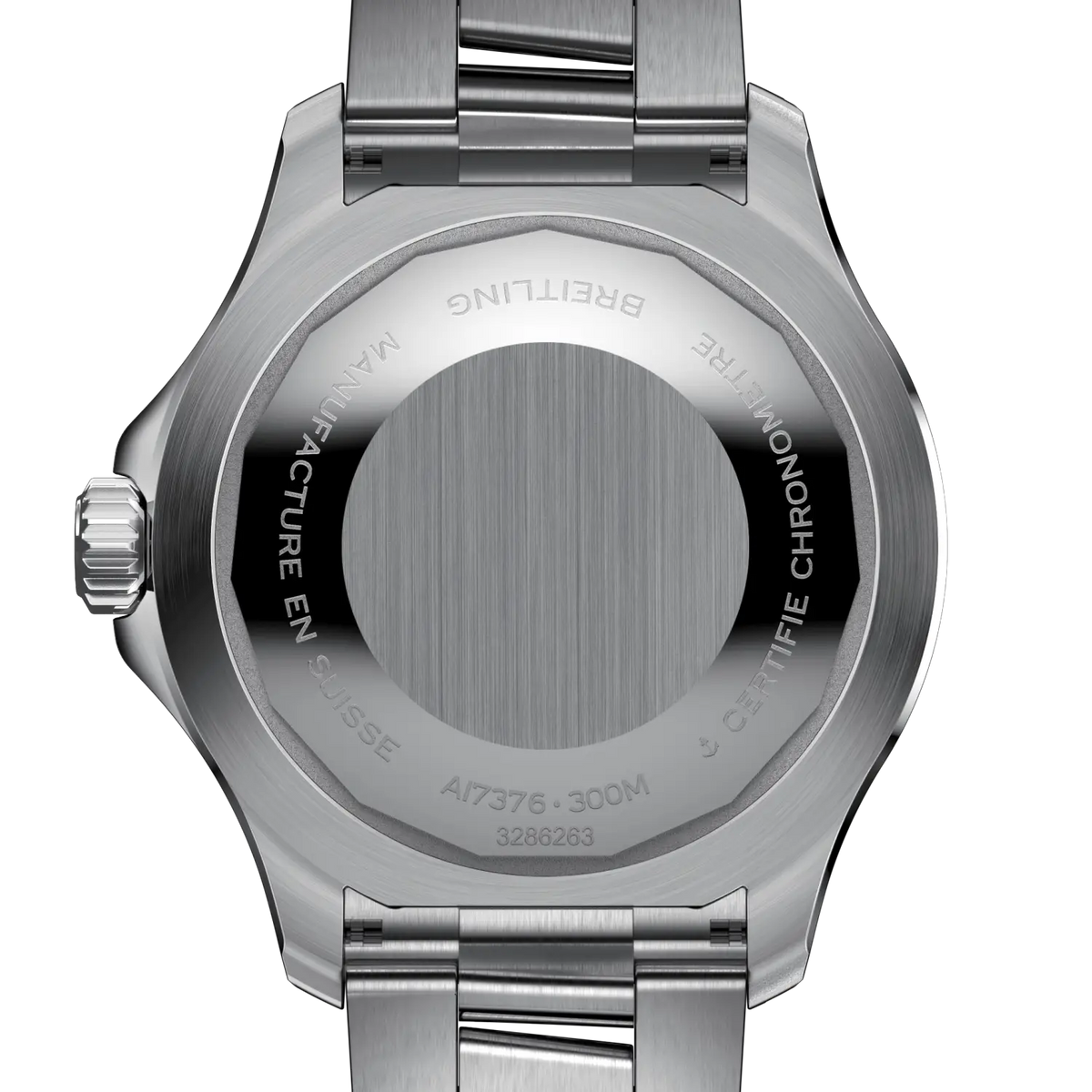 Caseback engraving view of Breitling Superocean Automatic 44 reference A17376A31L1A1