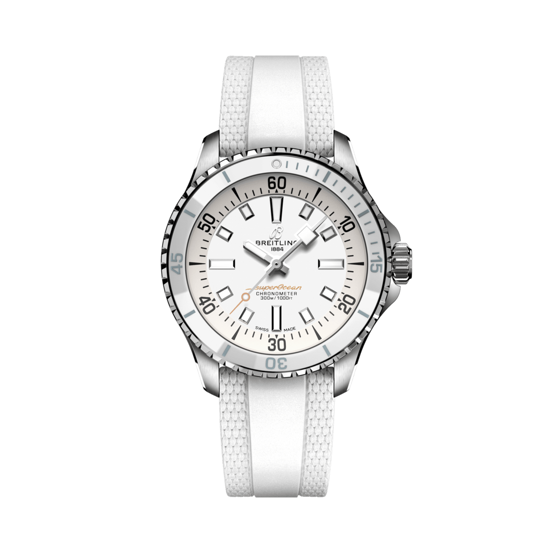 Breitling Superocean Automatic 36 reference A17377211A1S1 with White dial, Stainless steel case, rubber strap, front view