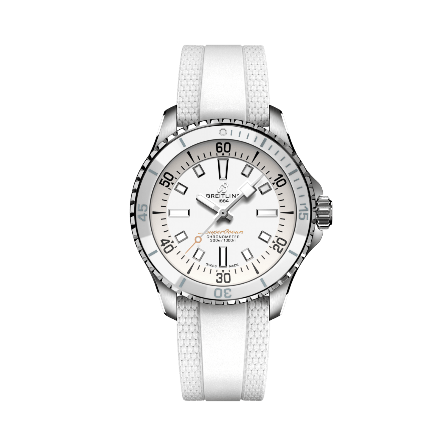 Breitling Superocean Automatic 36 reference A17377211A1S1 with White dial, Stainless steel case, rubber strap, front view