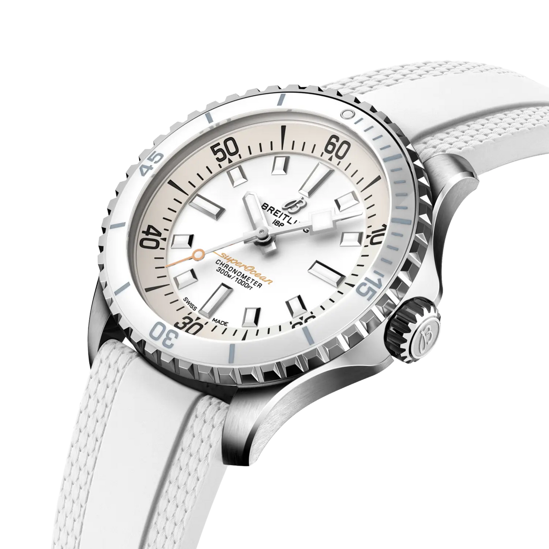 Breitling Superocean Automatic 36 reference A17377211A1S1 with White dial, Stainless steel case, rubber strap, front view