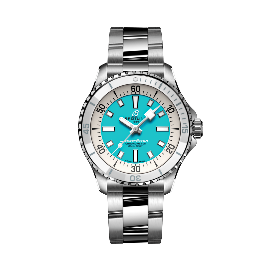 Breitling Superocean Automatic 36 reference A17377211C1A1 with Turquoise dial, Stainless steel case, bracelet, front view