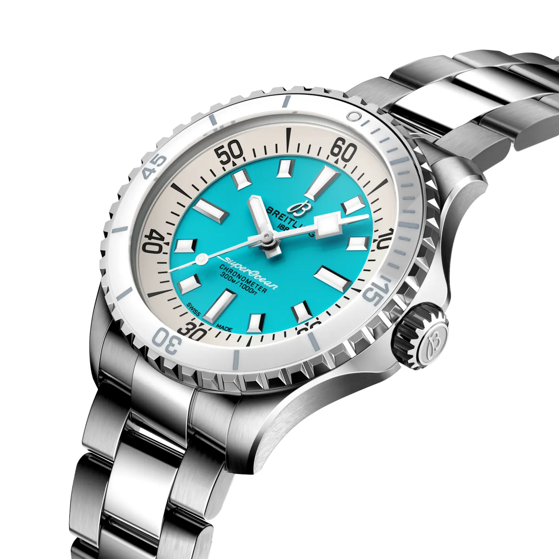 Breitling Superocean Automatic 36 reference A17377211C1A1 with Turquoise dial, Stainless steel case, bracelet, front view
