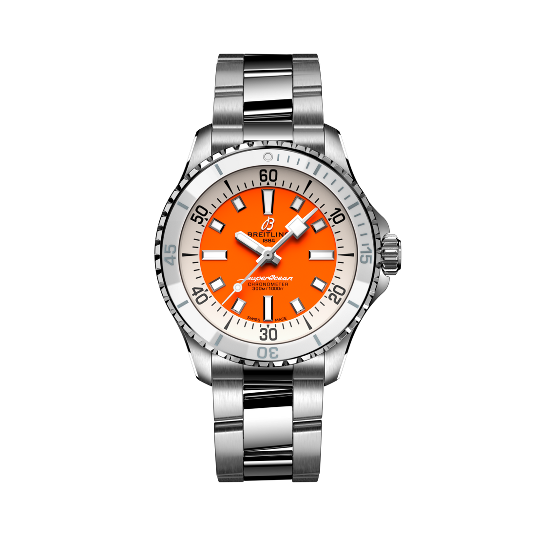 Breitling Superocean Automatic 36 reference A17377211O1A1 with Orange dial, Stainless steel case, bracelet, front view