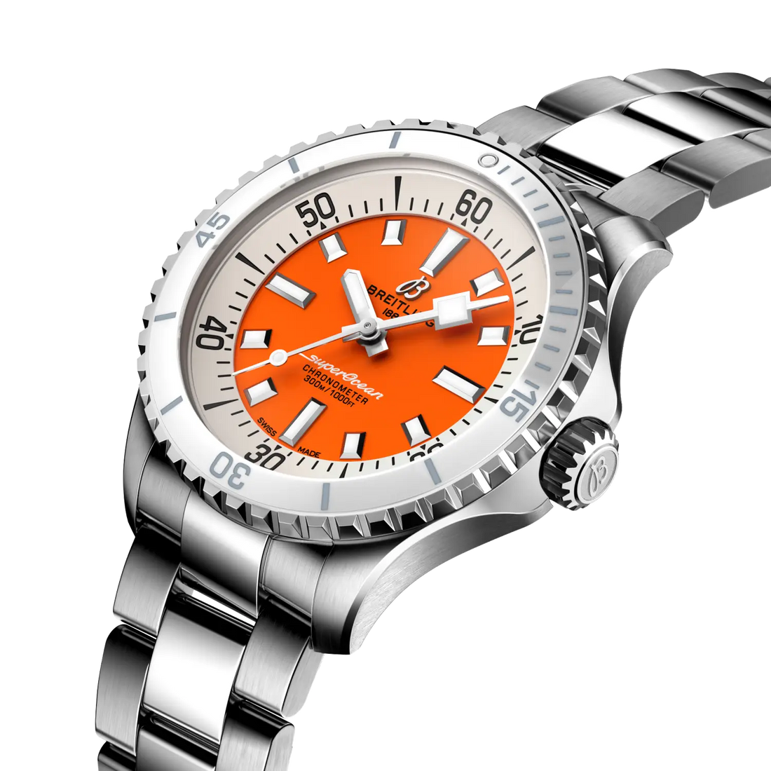 Breitling Superocean Automatic 36 reference A17377211O1A1 with Orange dial, Stainless steel case, bracelet, front view