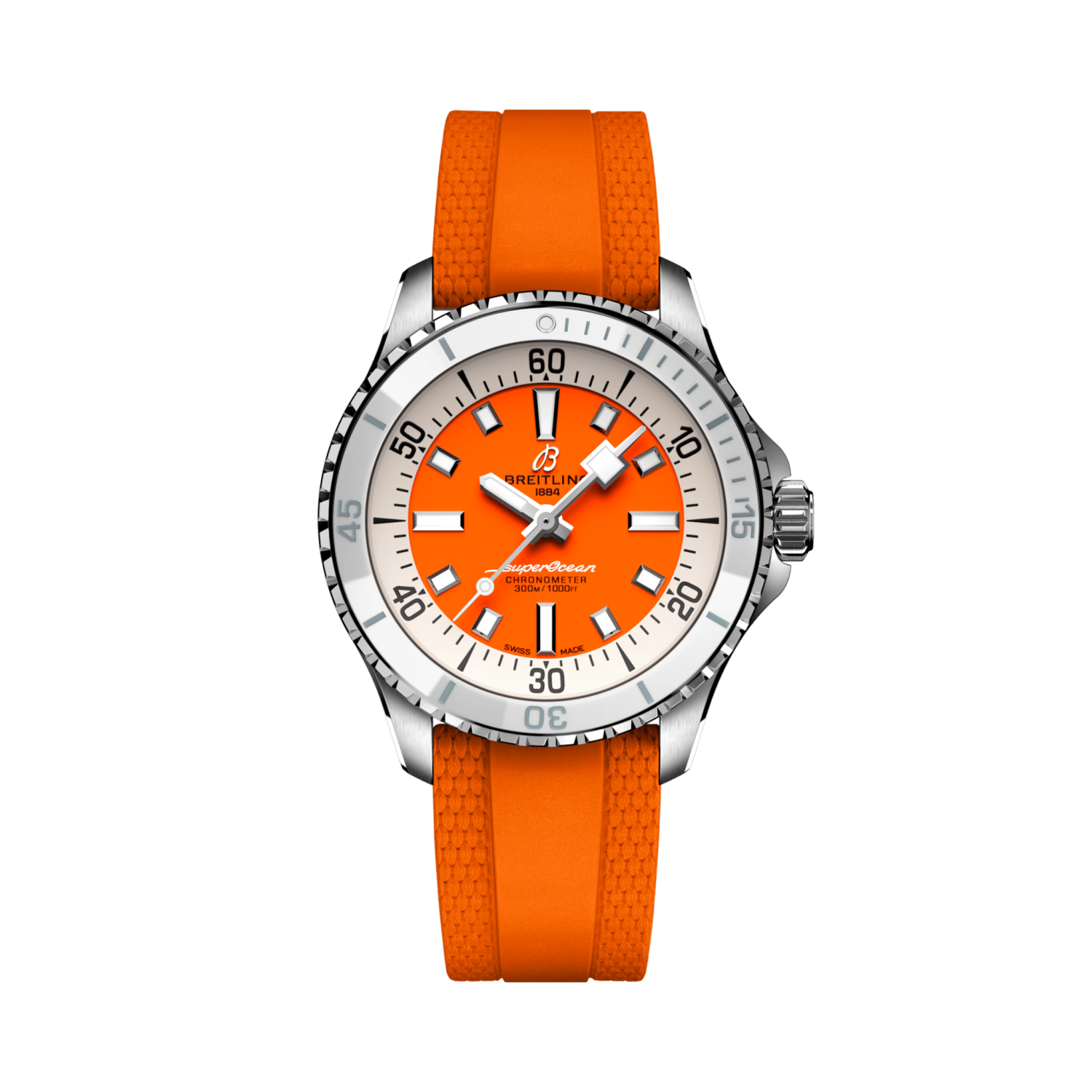 Breitling Superocean Automatic 36 reference A17377211O1S1 with Orange dial, Stainless steel case, rubber strap, front view