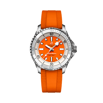 Breitling Superocean Automatic 36 reference A17377211O1S1 with Orange dial, Stainless steel case, rubber strap, front view