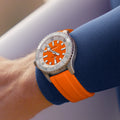 Breitling Superocean Automatic 36 reference A17377211O1S1 with Orange dial, Stainless steel case, rubber strap, on-wrist view