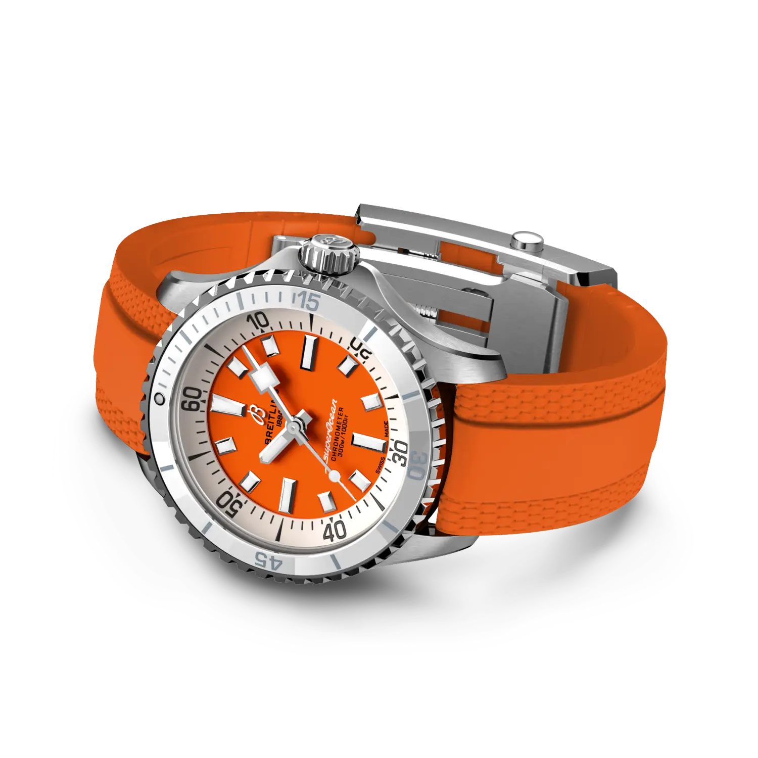 Breitling Superocean Automatic 36 reference A17377211O1S1 with Orange dial, Stainless steel case, rubber strap, bracelet or strap configuration view