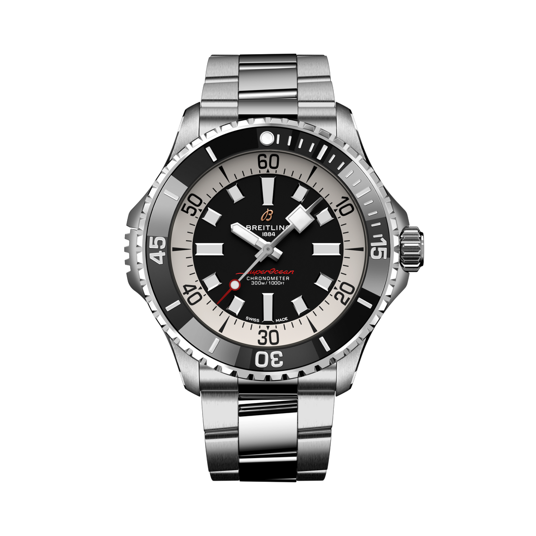 Breitling Superocean Automatic 46 reference A17378211B1A1 with Black dial, Stainless steel case, bracelet, front view