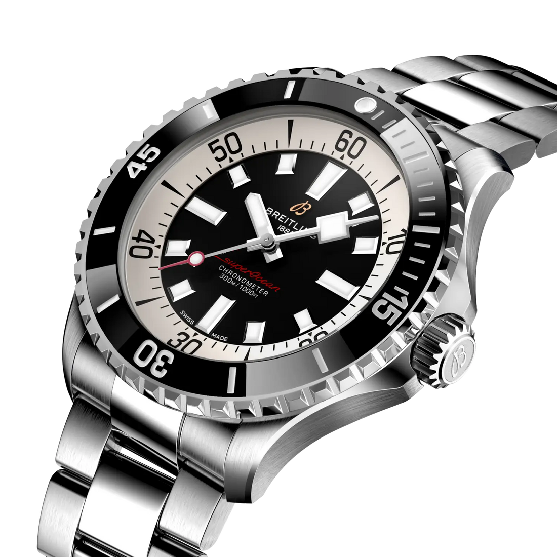 Breitling Superocean Automatic 46 reference A17378211B1A1 with Black dial, Stainless steel case, bracelet, front view