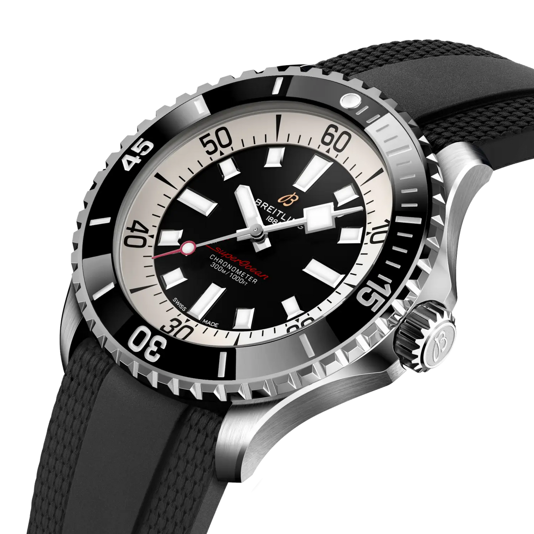 Breitling Superocean Automatic 46 reference A17378211B1S1 with Black dial, Stainless steel case, black rubber strap, front view
