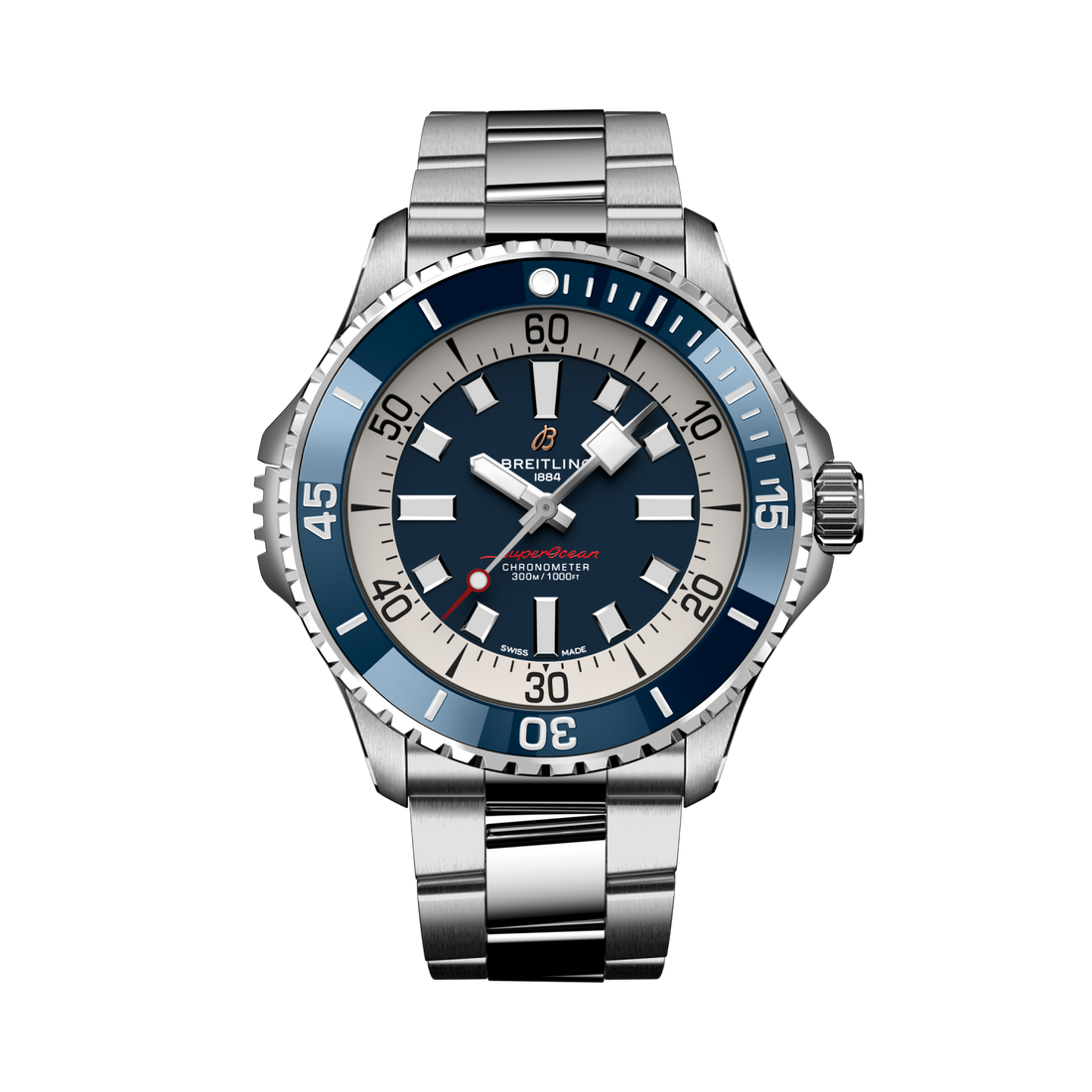 Breitling Superocean Automatic 46 reference A17378E71C1A1 with Blue dial, Stainless steel case, bracelet, front view