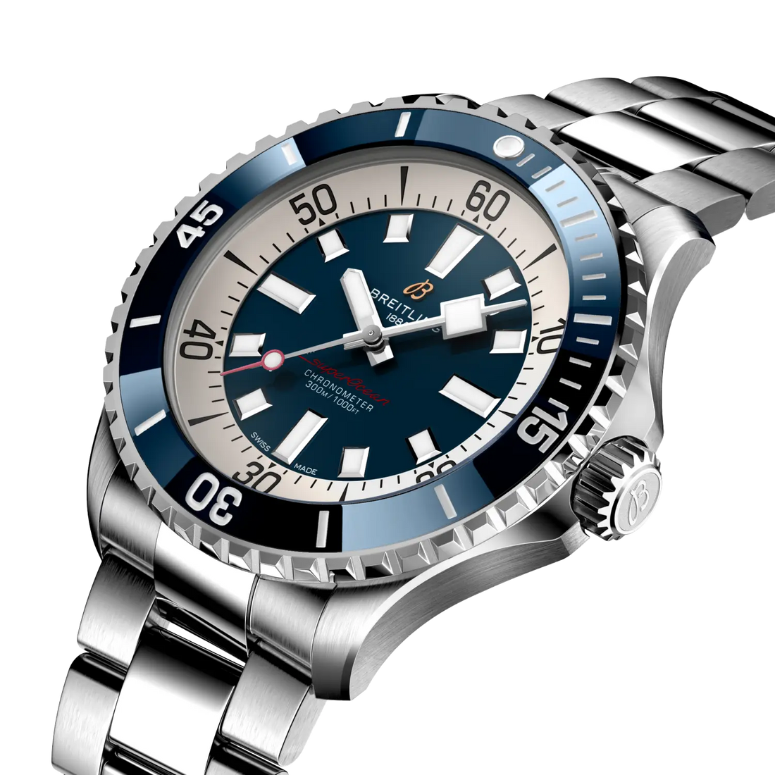 Breitling Superocean Automatic 46 reference A17378E71C1A1 with Blue dial, Stainless steel case, bracelet, front view