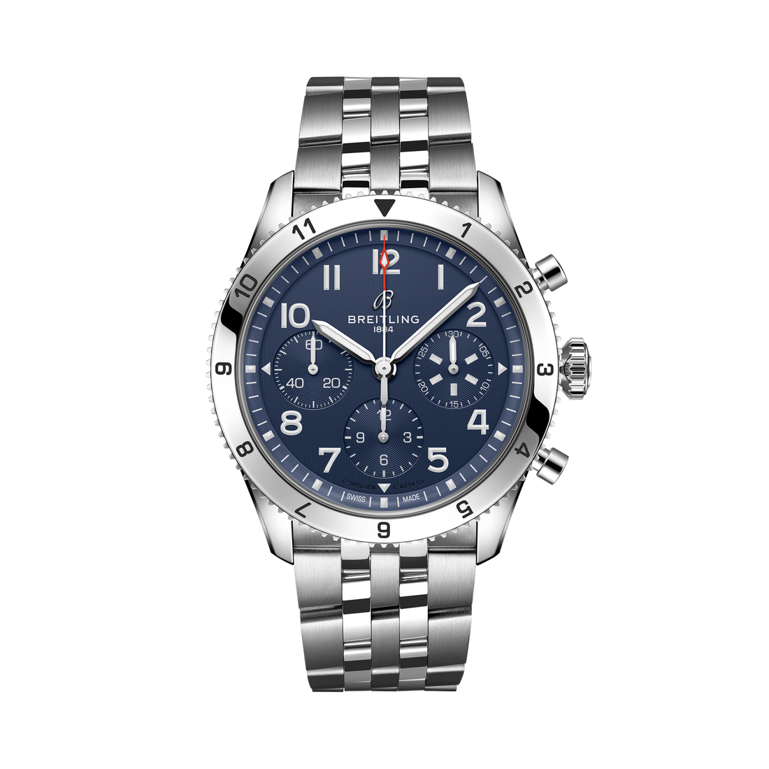 Breitling Classic AVI Chronograph 42 Tribute to Vought F4U Corsair reference A233801A1C1A1 with Blue dial, Stainless steel case, bracelet, front view