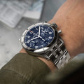Breitling Classic AVI Chronograph 42 Tribute to Vought F4U Corsair reference A233801A1C1A1 with Blue dial, Stainless steel case, bracelet, on-wrist view