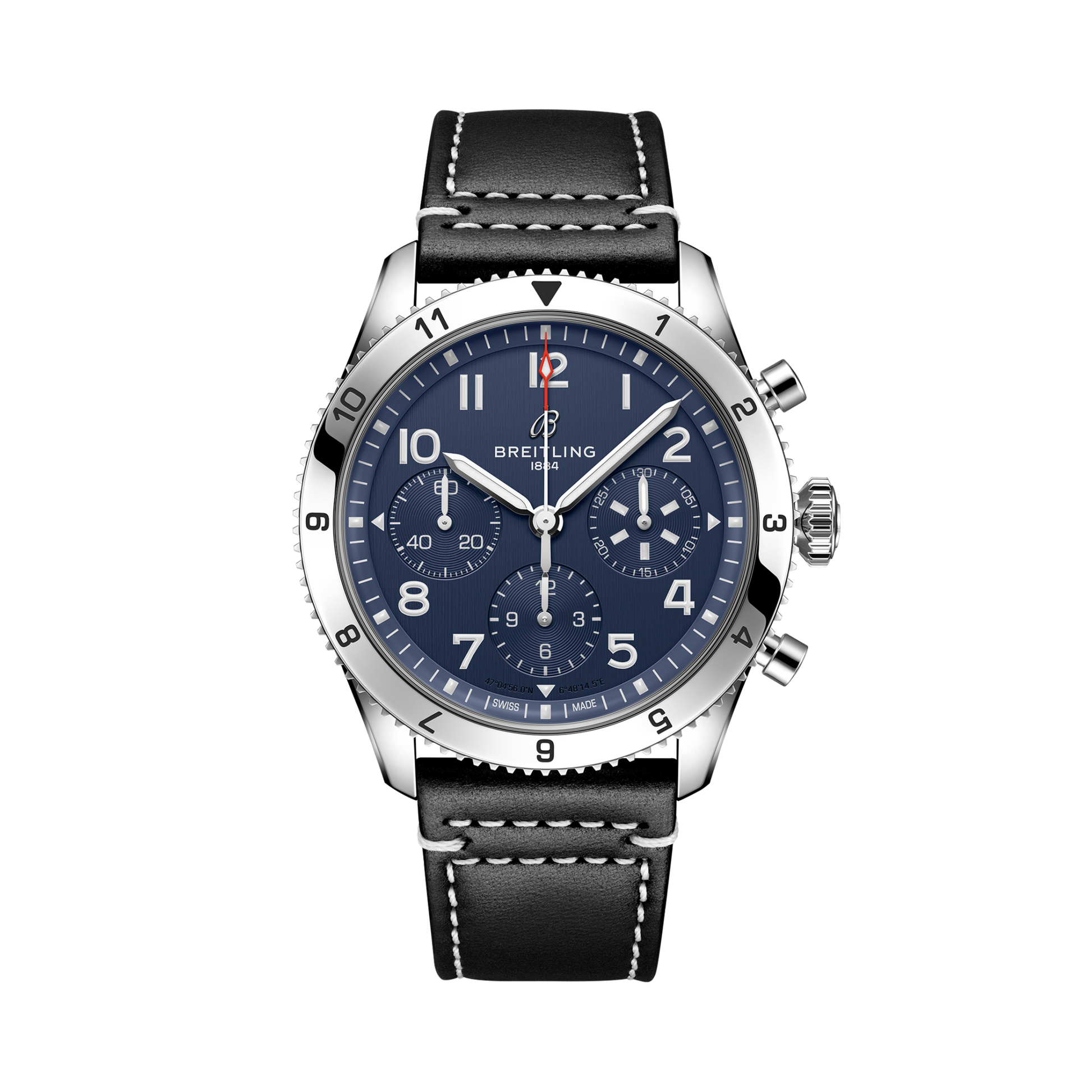 Breitling Classic AVI Chronograph 42 Tribute to Vought F4U Corsair reference A233801A1C1X1 with Blue dial, Stainless steel case, calfskin strap, front view