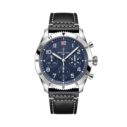 Breitling Classic AVI Chronograph 42 Tribute to Vought F4U Corsair reference A233801A1C1X1 with Blue dial, Stainless steel case, calfskin strap, front view