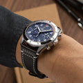 Breitling Classic AVI Chronograph 42 Tribute to Vought F4U Corsair reference A233801A1C1X1 with Blue dial, Stainless steel case, calfskin strap, on-wrist view