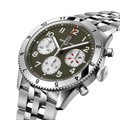 Breitling Classic AVI Chronograph 42 Curtiss Warhawk reference A233802A1L1A1 with Green dial, Stainless steel case, bracelet, three-quarter view
