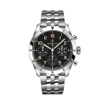Breitling Classic AVI Chronograph 42 P-51 Mustang reference A233803A1B1A1 with Black dial, Stainless steel case, bracelet, front view