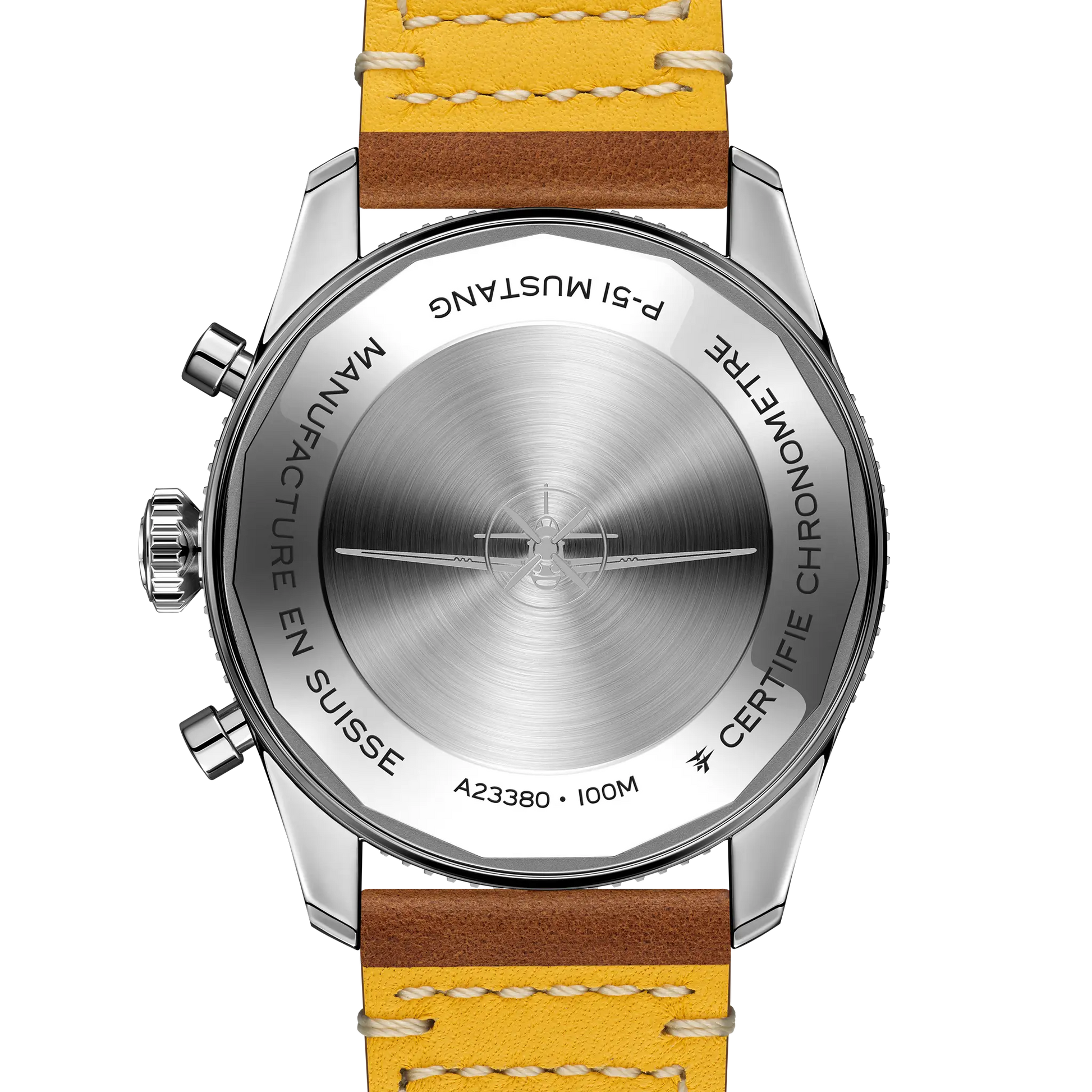 Caseback view of Breitling Classic AVI Chronograph 42 P-51 Mustang reference A233803A1B1X1