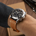 Breitling Classic AVI Chronograph 42 P-51 Mustang reference A233803A1B1X1 with Black dial, Stainless steel case, calfskin strap, on-wrist view